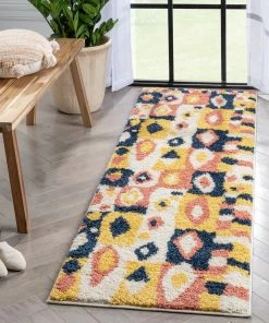 Well Woven Global Kix Moroccan Ethnic Diamond Ivory Blue Rainbow Shag Rug