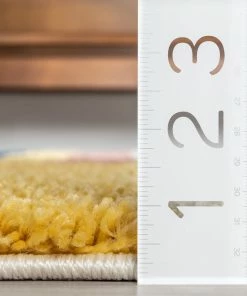 Well Woven Katniss Mid-Century Modern Geometric Ivory Blue Rainbow Shag Rug Vintage