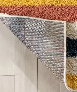 Well Woven Katniss Mid-Century Modern Geometric Ivory Blue Rainbow Shag Rug Vintage