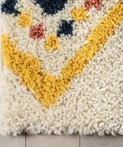Well Woven Blaer Moroccan Ethnic Diamond Ivory Rainbow Shag Rug
