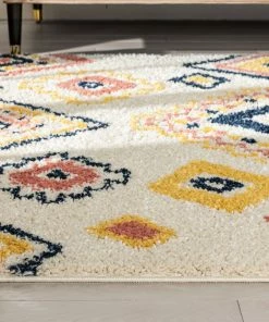 Well Woven Blaer Moroccan Ethnic Diamond Ivory Rainbow Shag Rug