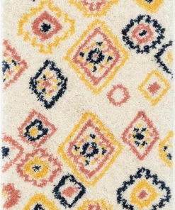 Well Woven Blaer Moroccan Ethnic Diamond Ivory Rainbow Shag Rug