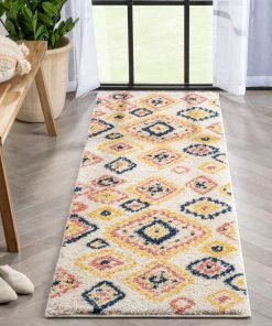 Well Woven Blaer Moroccan Ethnic Diamond Ivory Rainbow Shag Rug