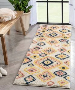 Well Woven Blaer Moroccan Ethnic Diamond Ivory Rainbow Shag Rug