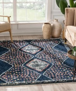 Well Woven Sansa Moroccan Diamond Blue Rainbow Shag Rug Global