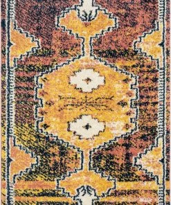 Well Woven Global Mowgli Tribal Moroccan Medallion Yellow Rust Rainbow Shag Rug