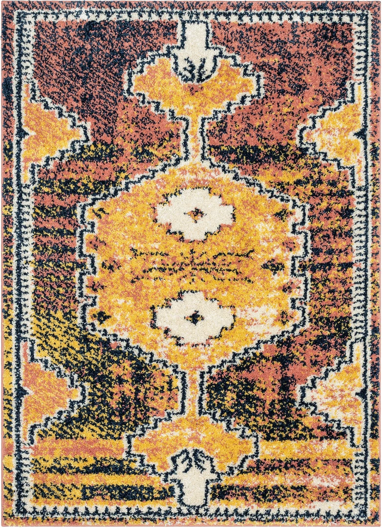 Well Woven Global Mowgli Tribal Moroccan Medallion Yellow Rust Rainbow Shag Rug 2 Well Woven Global Mowgli Tribal Moroccan Medallion Yellow Rust Rainbow Shag Rug