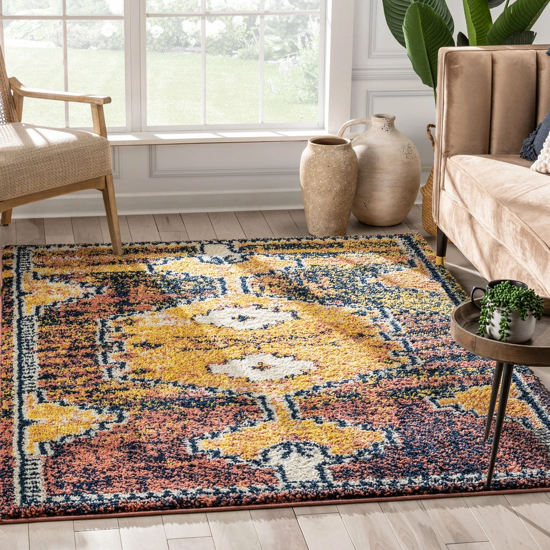 Well Woven Global Mowgli Tribal Moroccan Medallion Yellow Rust Rainbow Shag Rug 1 Well Woven Global Mowgli Tribal Moroccan Medallion Yellow Rust Rainbow Shag Rug
