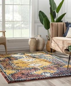 Well Woven Global Mowgli Tribal Moroccan Medallion Yellow Rust Rainbow Shag Rug 25 Well Woven Global Mowgli Tribal Moroccan Medallion Yellow Rust Rainbow Shag Rug