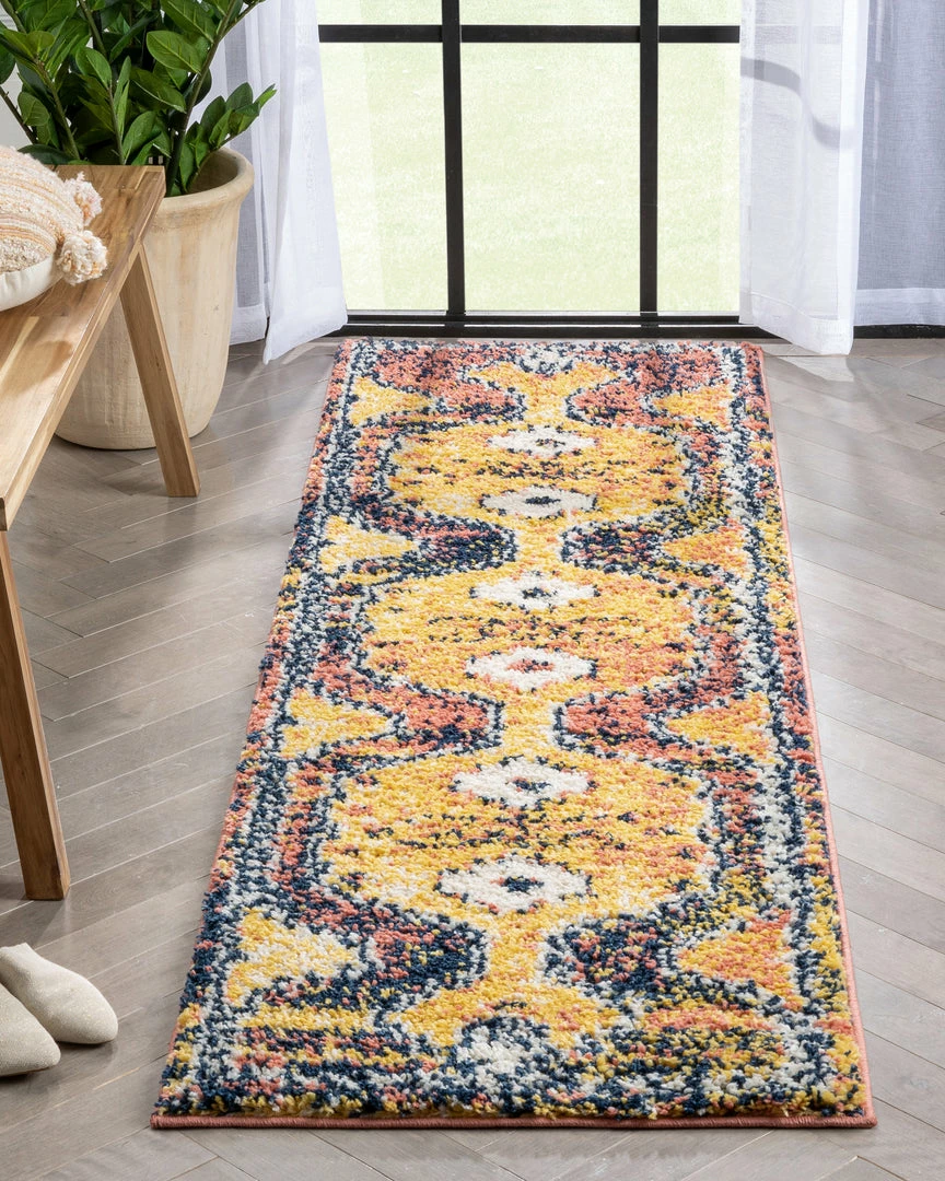 Well Woven Global Mowgli Tribal Moroccan Medallion Yellow Rust Rainbow Shag Rug 8 Well Woven Global Mowgli Tribal Moroccan Medallion Yellow Rust Rainbow Shag Rug