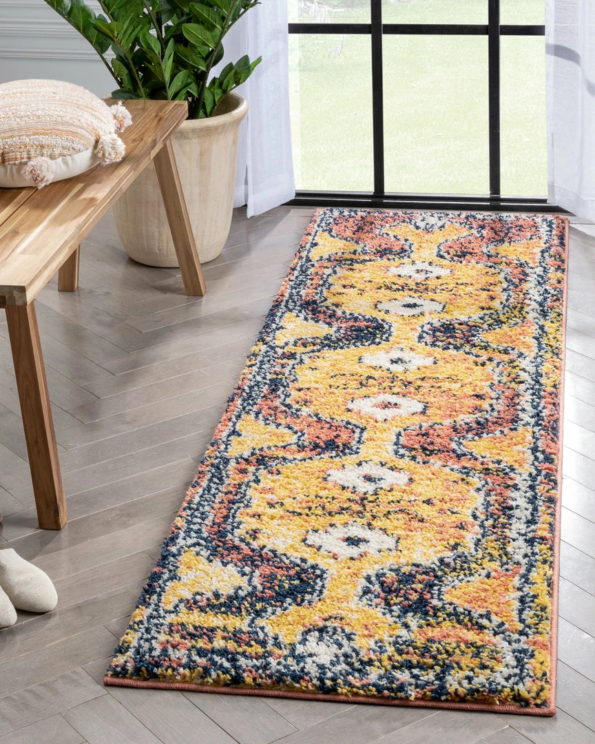 Well Woven Global Mowgli Tribal Moroccan Medallion Yellow Rust Rainbow Shag Rug 14 Well Woven Global Mowgli Tribal Moroccan Medallion Yellow Rust Rainbow Shag Rug