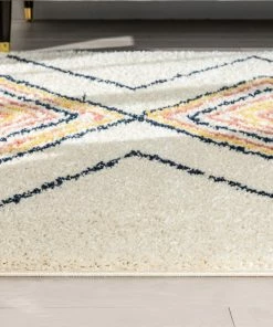 Well Woven Crew Moroccan Tribal Diamond Ivory Rainbow Shag Rug Global