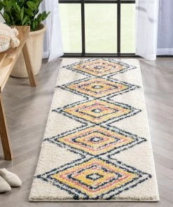 Well Woven Crew Moroccan Tribal Diamond Ivory Rainbow Shag Rug Global