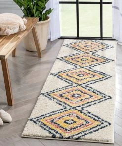 Well Woven Crew Moroccan Tribal Diamond Ivory Rainbow Shag Rug Global