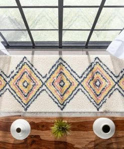 Well Woven Crew Moroccan Tribal Diamond Ivory Rainbow Shag Rug Global