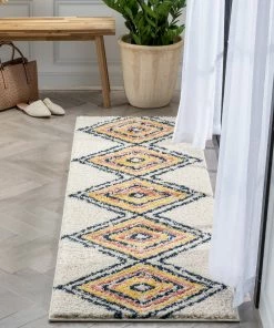 Well Woven Crew Moroccan Tribal Diamond Ivory Rainbow Shag Rug Global