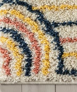 Well Woven Rainbow Retro Geometric Ivory Rainbow Shag Rug Vintage
