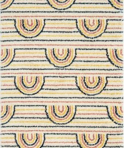 Well Woven Rainbow Retro Geometric Ivory Rainbow Shag Rug Vintage