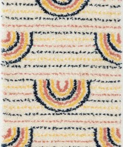 Well Woven Rainbow Retro Geometric Ivory Rainbow Shag Rug Vintage