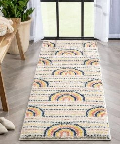 Well Woven Rainbow Retro Geometric Ivory Rainbow Shag Rug Vintage