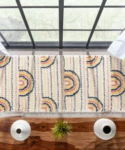 Well Woven Rainbow Retro Geometric Ivory Rainbow Shag Rug Vintage