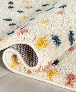 Well Woven Cricket Retro Dots Ivory Blue Rainbow Shag Rug