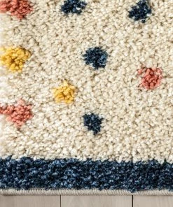 Well Woven Cricket Retro Dots Ivory Blue Rainbow Shag Rug