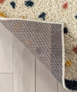 Well Woven Cricket Retro Dots Ivory Blue Rainbow Shag Rug