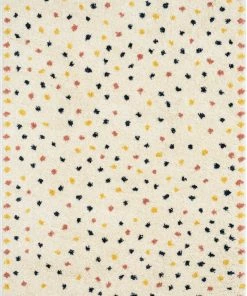 Well Woven Cricket Retro Dots Ivory Blue Rainbow Shag Rug