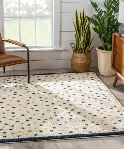 Well Woven Cricket Retro Dots Ivory Blue Rainbow Shag Rug