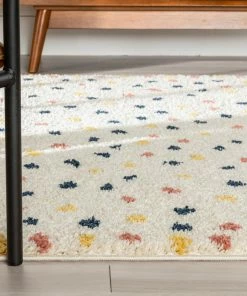 Well Woven Cricket Retro Dots Ivory Blue Rainbow Shag Rug