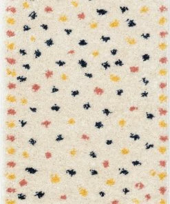 Well Woven Cricket Retro Dots Ivory Blue Rainbow Shag Rug