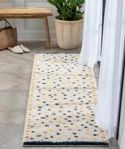 Well Woven Cricket Retro Dots Ivory Blue Rainbow Shag Rug