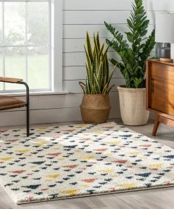 Well Woven Vintage Jax Retro Geometric Triangle Ivory Blue Rainbow Shag Rug 25 Well Woven Vintage Jax Retro Geometric Triangle Ivory Blue Rainbow Shag Rug