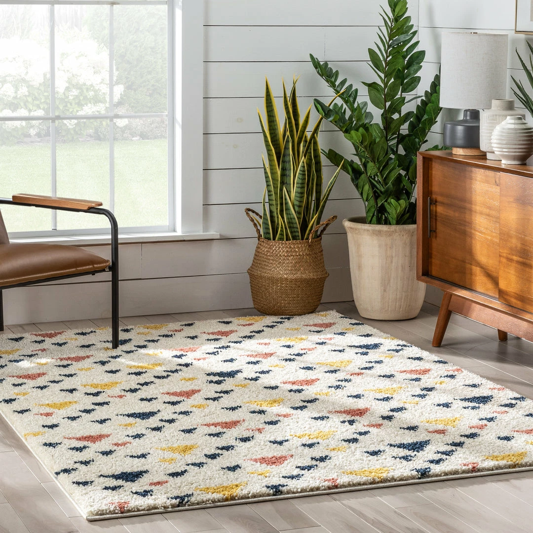 Well Woven Vintage Jax Retro Geometric Triangle Ivory Blue Rainbow Shag Rug 12 Well Woven Vintage Jax Retro Geometric Triangle Ivory Blue Rainbow Shag Rug