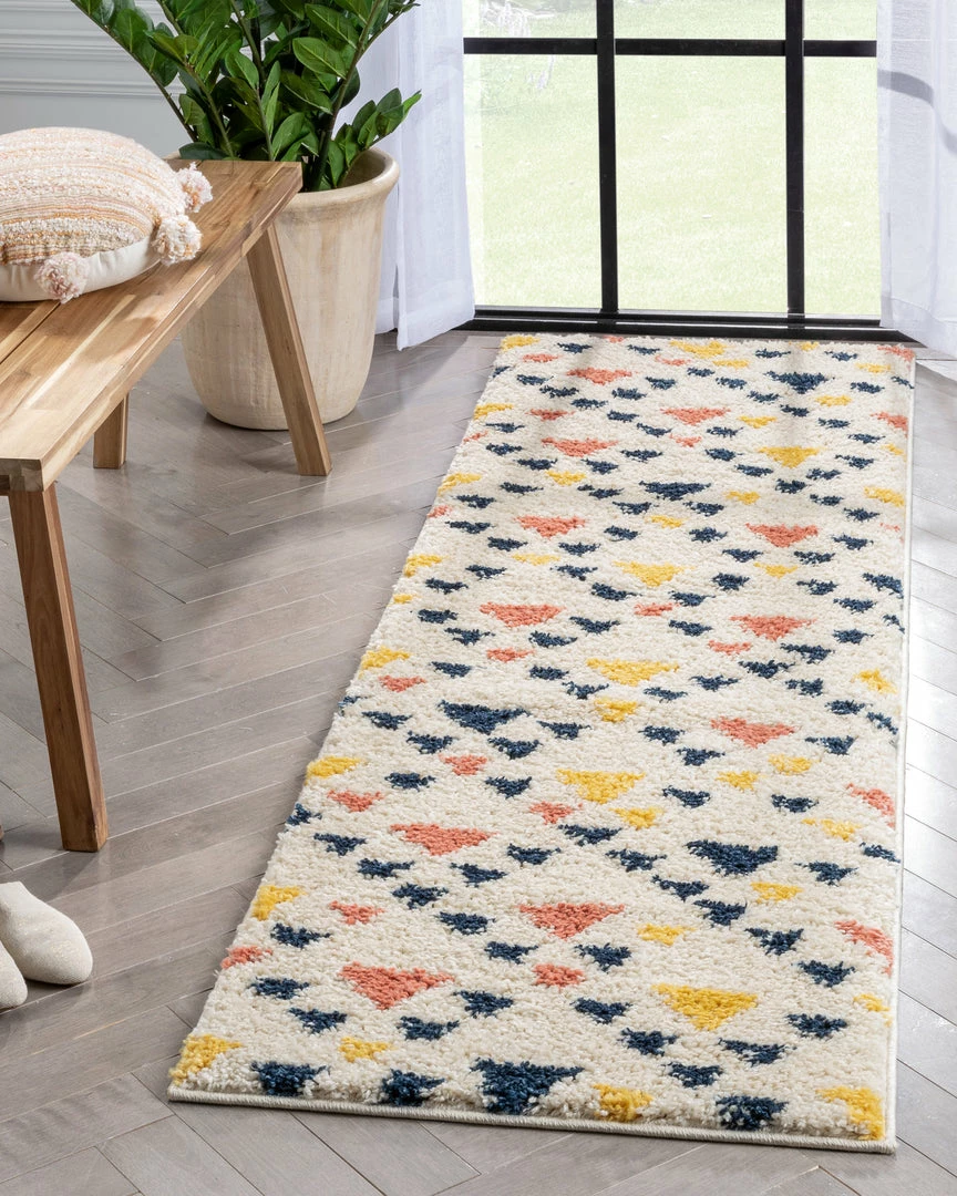 Well Woven Vintage Jax Retro Geometric Triangle Ivory Blue Rainbow Shag Rug 14 Well Woven Vintage Jax Retro Geometric Triangle Ivory Blue Rainbow Shag Rug