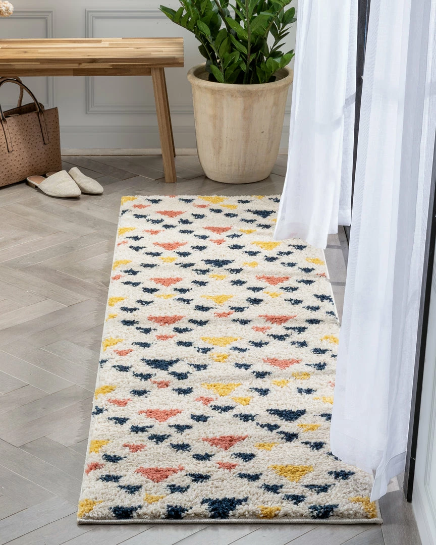 Well Woven Vintage Jax Retro Geometric Triangle Ivory Blue Rainbow Shag Rug 9 Well Woven Vintage Jax Retro Geometric Triangle Ivory Blue Rainbow Shag Rug