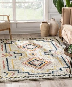Well Woven Audi Ethnic Medallion Ivory Rainbow Shag Rug Global