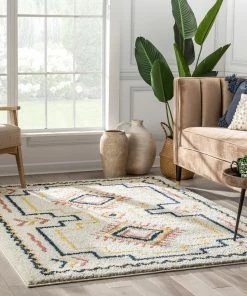 Well Woven Audi Ethnic Medallion Ivory Rainbow Shag Rug Global