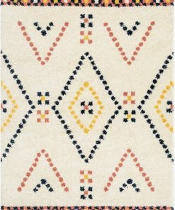 Well Woven Puma Moroccan Tribal Diamond Ivory Rainbow Shag Rug