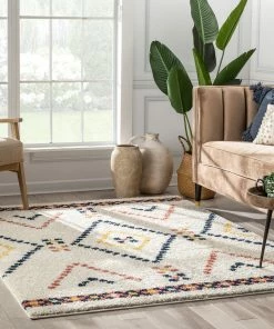Well Woven Puma Moroccan Tribal Diamond Ivory Rainbow Shag Rug 25 Well Woven Puma Moroccan Tribal Diamond Ivory Rainbow Shag Rug