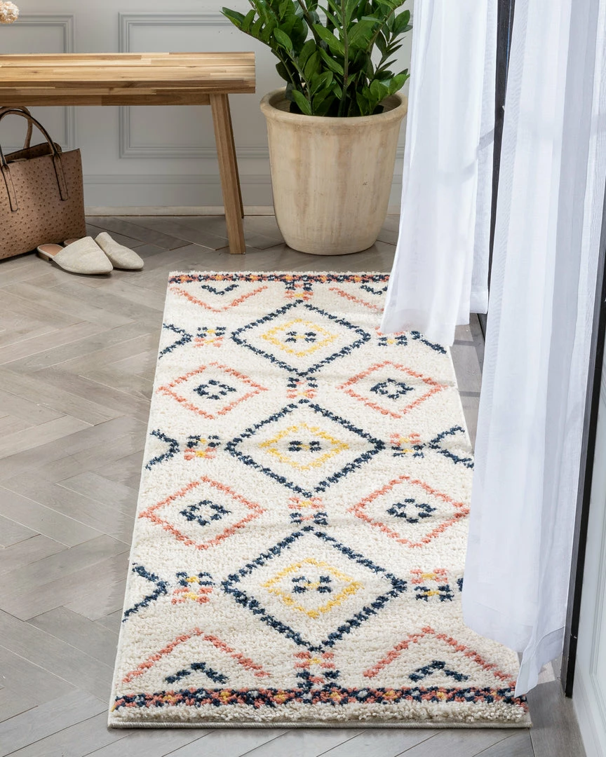 Well Woven Puma Moroccan Tribal Diamond Ivory Rainbow Shag Rug 9 Well Woven Puma Moroccan Tribal Diamond Ivory Rainbow Shag Rug