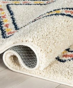 Well Woven Global Bodhi Moroccan Tribal Diamond Ivory Rainbow Shag Rug