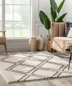 Well Woven Global Bodhi Moroccan Tribal Diamond Ivory Rainbow Shag Rug