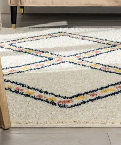 Well Woven Global Bodhi Moroccan Tribal Diamond Ivory Rainbow Shag Rug