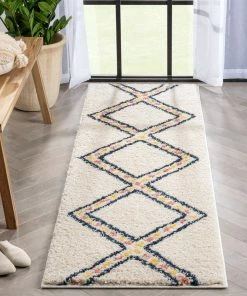 Well Woven Global Bodhi Moroccan Tribal Diamond Ivory Rainbow Shag Rug