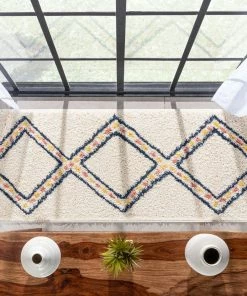 Well Woven Global Bodhi Moroccan Tribal Diamond Ivory Rainbow Shag Rug