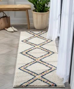 Well Woven Global Bodhi Moroccan Tribal Diamond Ivory Rainbow Shag Rug