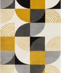 Well Woven Margot Gold Modern Geometric Boxes Lines 3D Textured Rug By Chill Rugs
