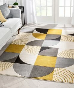 Well Woven Margot Gold Modern Geometric Boxes Lines 3D Textured Rug By Chill Rugs